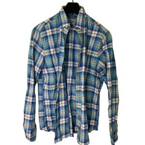 Men's Blue Plaid Casual Button Down Shirt